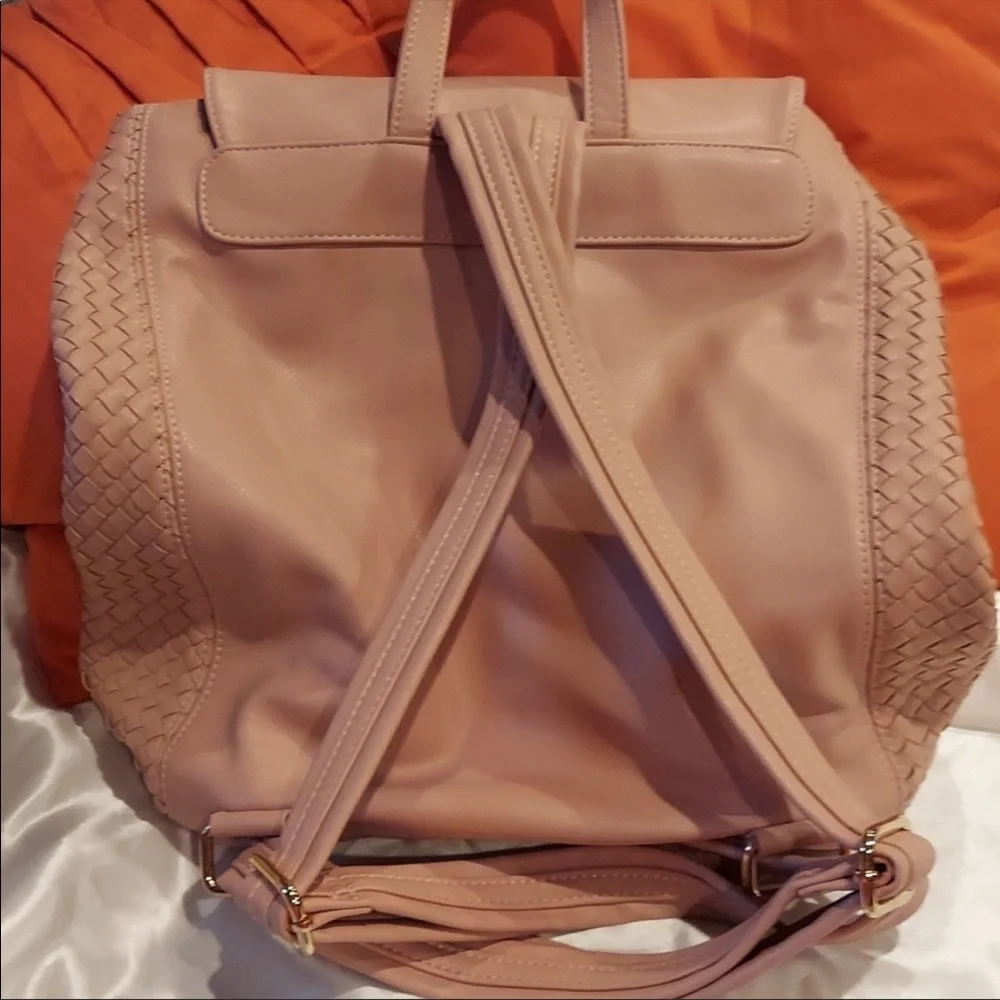 Deux Lux GORGEOUS pink bucket drawstring backpack woven design